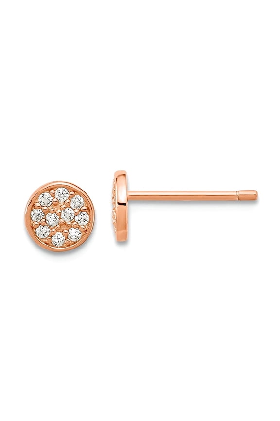 Ss Rose Gold Plated Polished Pave Cubic Zirconia Circle Post Earrings 5.5x5.5mm Wide Stud Earring for Women
