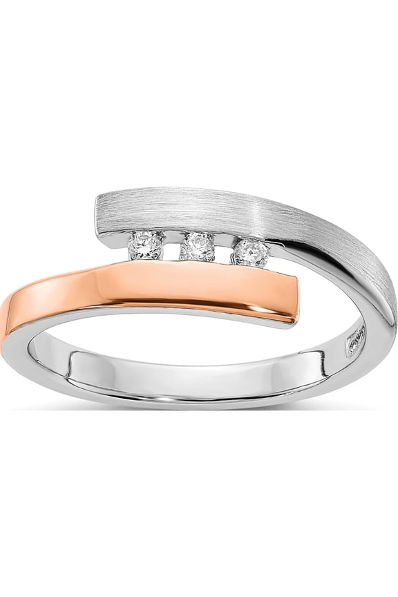 Ss/Rose Plated Sterling Silver Rh-Plated & Rose Gold-Plated Diamond Bypass Ring (Size 7) Made In Thailand qr7193-7