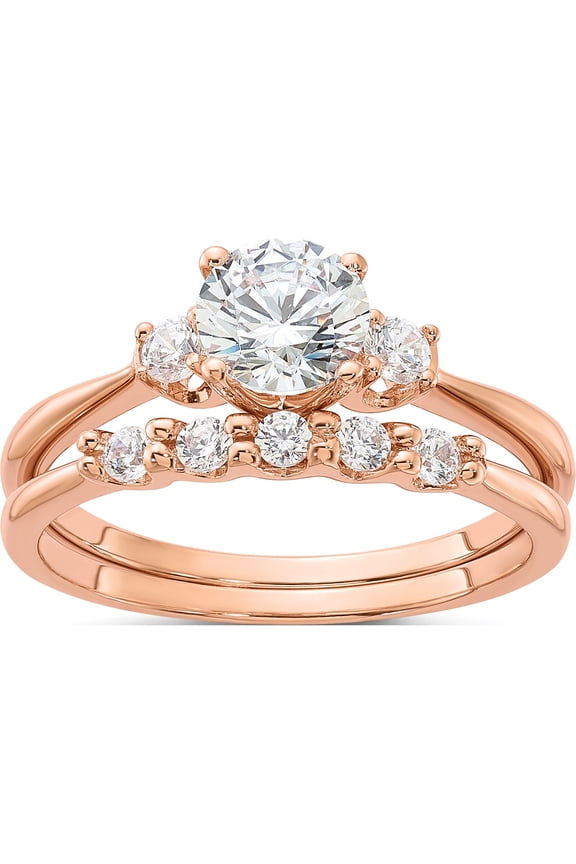Ss/Rose Plated Sterling Silver Rose Gold-Plated Polished Cz Engagement Ring And Band Setsize 6 (Width 1.3) - Jbsp