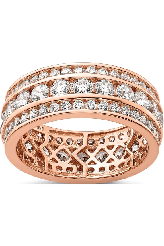 Ss/Rose Plated Sterling Silver Rose-Plated Cz 3-Row Eternity Ring (Size 6) Made In China qr7110-6