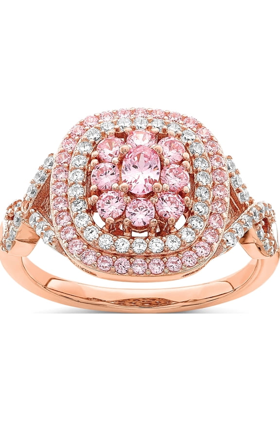 Ss/Rose Plated Sterling Silver Rose-Plated Pink And White Cz Cushion Ring (Size 8) Made In China qr7124-8
