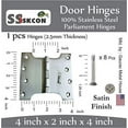 thumbnail image 1 of Ssiskcon Stainless Steel Parliament Door Hinge 4 in L x 2 in Obstacle Gap x 4 in W with 8 Screws Wide Throw Swing Clear Projection Hinges Satin Polished 32D (Pack of 7), 1 of 3