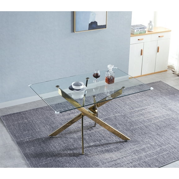 Ssline Glass Dining Table, 0.39" Tempered Glass Top, Chrome Stainless Steel Base - Ideal for Dining Room or Kitchen