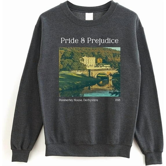 SsofieStore Pride and Prejudice Sweatshirt - Pemberley House Derbyshire Sweater, Jane Austen Bookish Crewneck