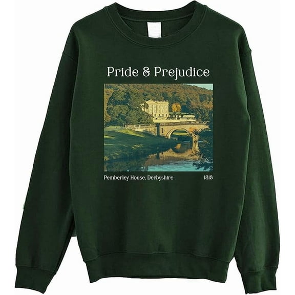 SsofieStore Pride and Prejudice Sweatshirt - Pemberley House Derbyshire Sweater, Jane Austen Bookish Crewneck