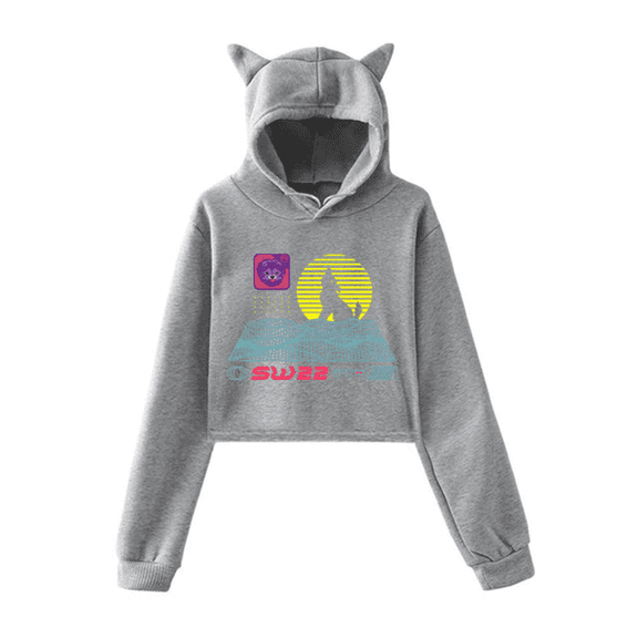 SssniperWolf Synthwave Cat Ear Hoodie women's fashionable casual long sleeved pullover sweatshirt