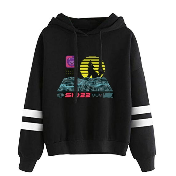 SssniperWolf Synthwave Logo Merch Hoodie unisex, no pocket, double bar sleeves, sports shirt, street wear