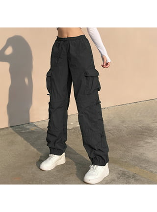 Huakaishijie Women Cargo Pants Goth Baggy Jeans Wide Leg Gothic Pants Tripp Pants  Punk Hip Hop Pants 