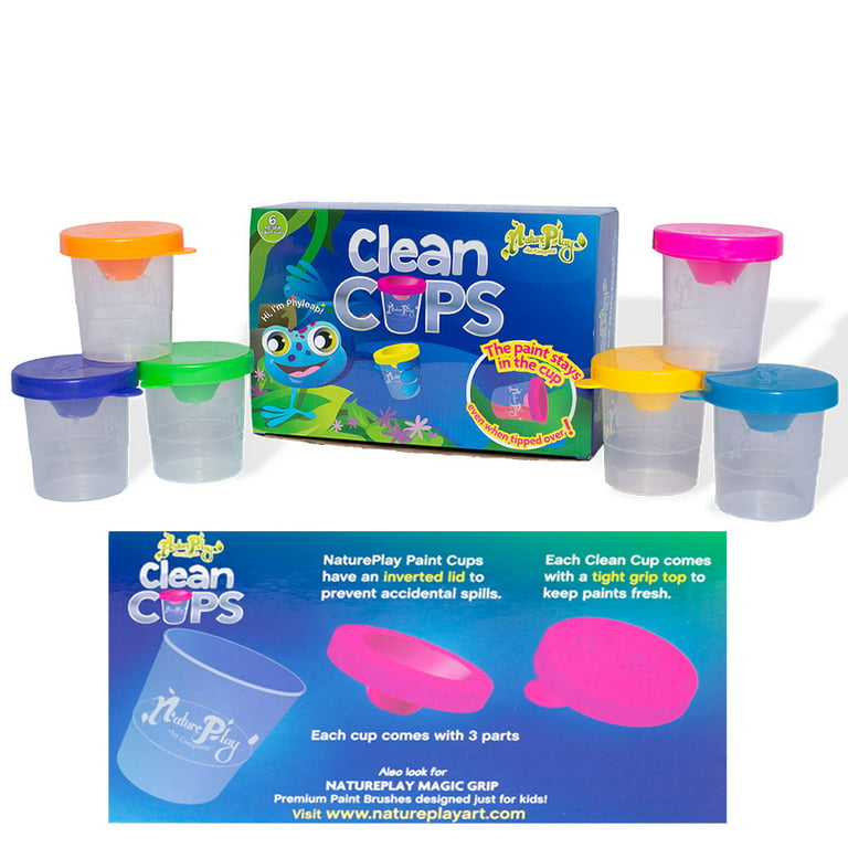 Clean Cups Painting No Spill Craft Supplies Paint Art Stencil Tempera Plastic Containers with Multi Color Lids Washable Reusable Supplies Kids