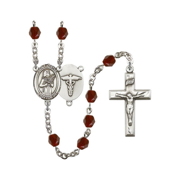 St. Agatha / Nurse Silver-Plated Rosary 6mm January Red Fire Polished Beads Crucifix Size 1 3/8 x 3/4 medal charm