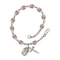thumbnail image 1 of St. Agatha Silver Plate Rosary Bracelet 6mm June Light Purple Fire Polished Beads Crucifix Size 5/8 x 1/4 medal charm, 1 of 1