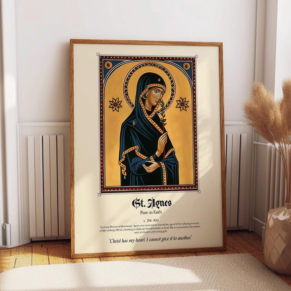 St. Agnes Catholic Wall Art ? Virgin Martyr Faith Icon Poster ? Roman Patron Saint Of Chastity Religious Print Wall Art Modern Wall Decor