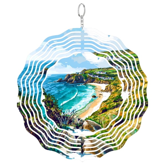 St Agnes Cornwall Village 3D Wind Spinner Stainless Steel Kinetic Hanging Sculpture Garden Art Coastal Gift