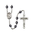 thumbnail image 1 of St. Agnes of Rome Silver-Plated Rosary 8mm Hematite Beads Crucifix Size 1 3/4 x 1 medal charm, 1 of 1