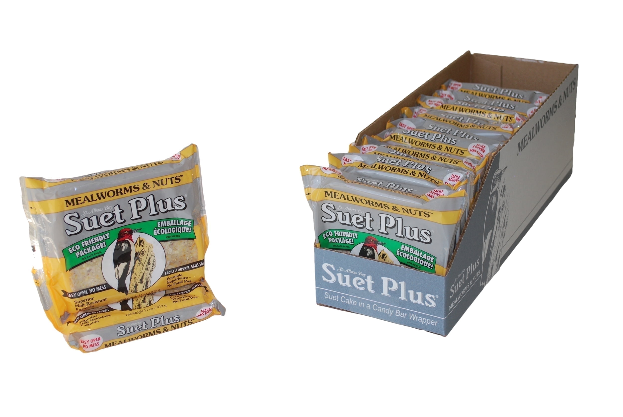 St. Albans Bay Suet Plus Suet Cake 12 Pack for Wild Birds | Mealworm & Nuts, 11 oz each (12 Pack)