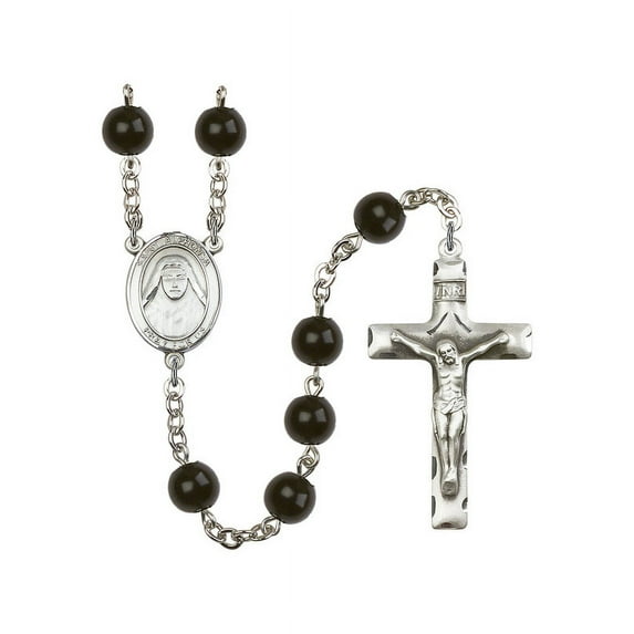 St. Alphonsa of India Silver-Plated Rosary 7mm Black Onyx Beads Crucifix Size 1 3/4 x 1 medal charm