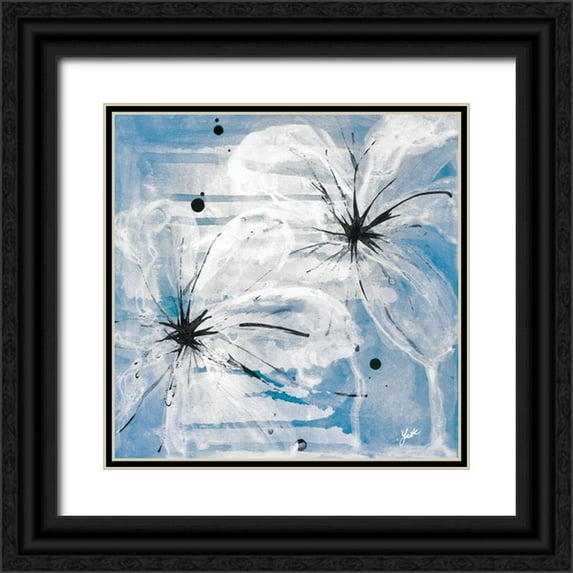St. Amant, Yvette 15x15 Black Ornate Wood Framed with Double Matting Museum Art Print Titled - Indigo Bloom I