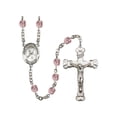 thumbnail image 1 of St. Andre Bessette Silver-Plated Rosary 6mm June Light Purple Fire Polished Beads Crucifix Size 1 5/8 x 1 medal charm, 1 of 1