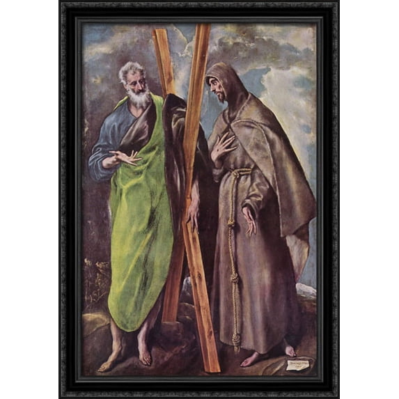St. Andrew and St. Francis 28x40 Large Black Ornate Wood Framed Canvas Art by El Greco