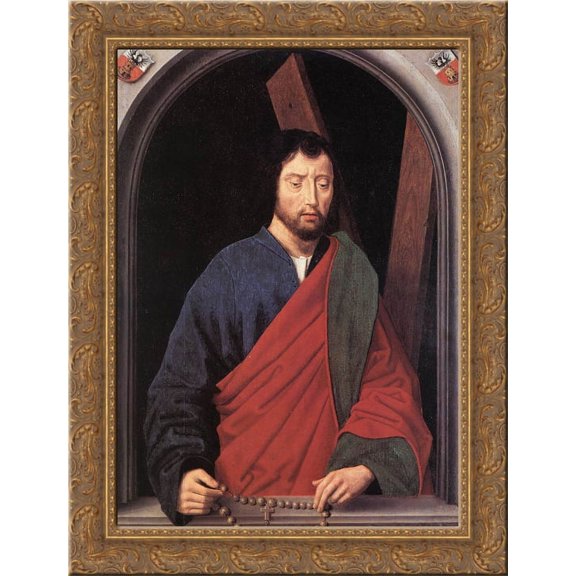 St. Andrew (left wing of a diptych, reverse) 20x24 Gold Ornate Wood Framed Canvas Art by Memling, Hans