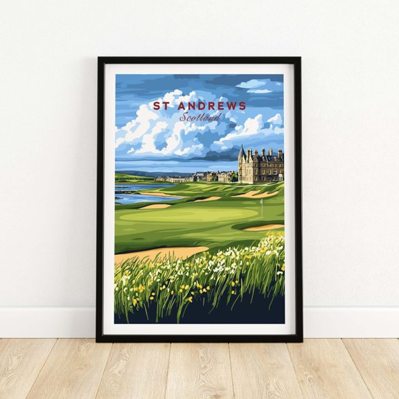 St Andrews Scotland Golf Poster Old Course Golfing Landscape Print Iconic Golf Wall Art Gi