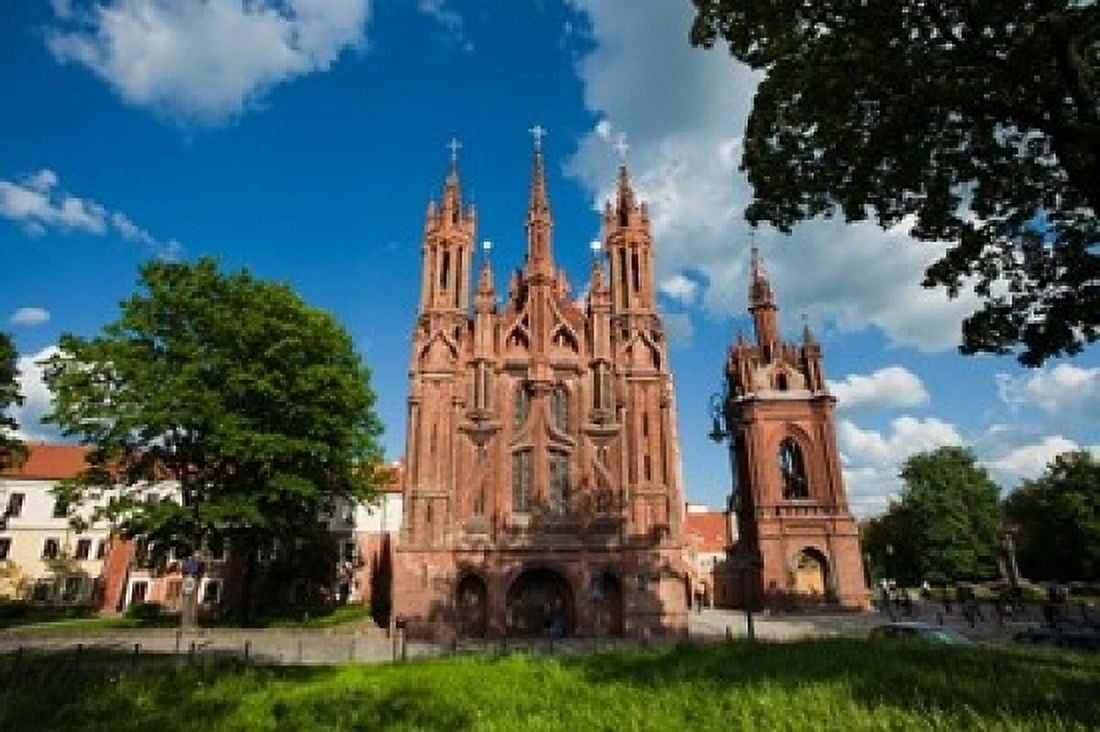 St Anne and Bernardine Churche Vilnius Lithuania Canvas Art - Walter Bibikow DanitaDelimont (24 x 15)