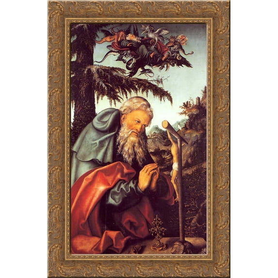 St. Anthony 24x16 Gold Ornate Wood Framed Canvas Art by Lucas Cranach the Elder