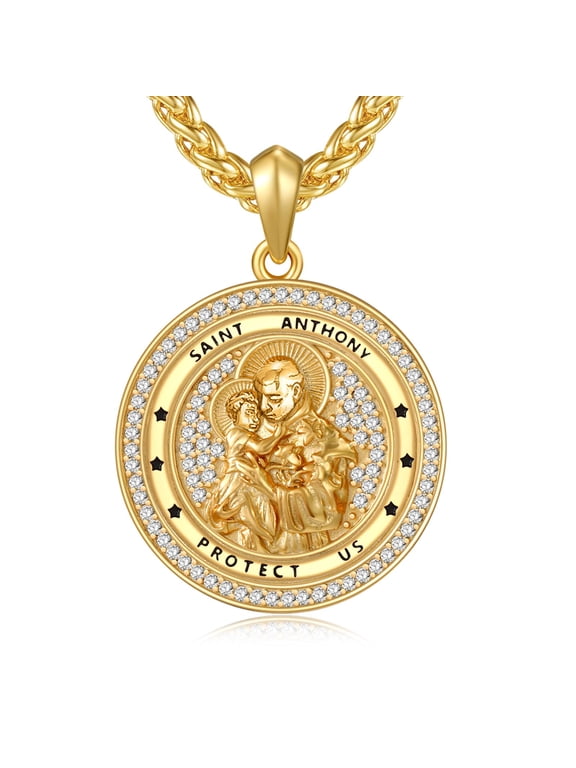24K Gold Plated St Anthony Medal Locket Necklace 925 Sterling Silver Catholic Religious Jewelry