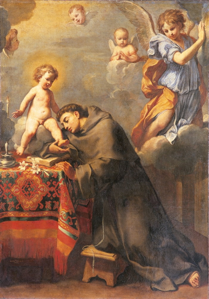 St Anthony Of Padua Adoring The Infant Christ Canvas Art - (24 x 36)