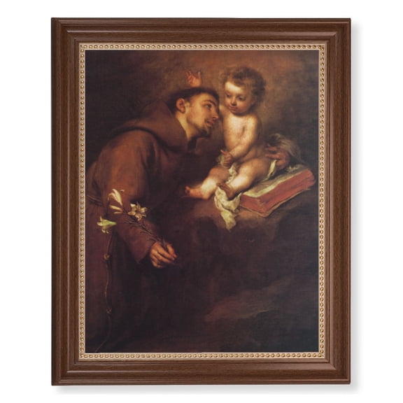 St. Anthony Picture Framed Wall Art Decor Extra Large, Classic Dark Walnut Finished Frame with Gold Beaded Lip