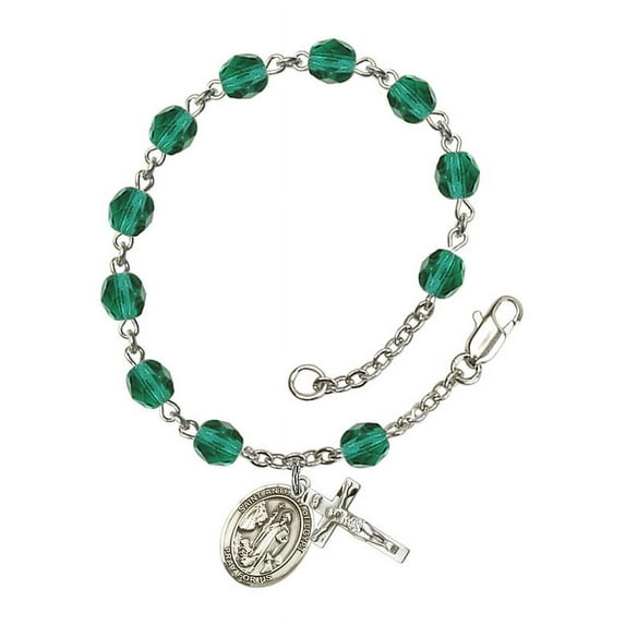 St. Anthony of Egypt Silver Plate Rosary Bracelet 6mm December Blue Fire Polished Beads Crucifix Size 5/8 x 1/4 medal charm