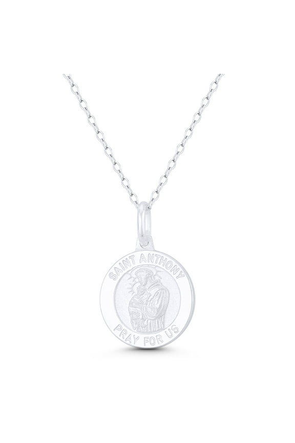 St. Anthony of Padua, Patron Saint of Lost Things 15mm (0.6in) Medallion Pendant & Chain Necklace in .925 Sterling Silver