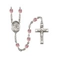 thumbnail image 1 of St. Anthony of Padua Silver-Plated Rosary 6mm June Light Purple Fire Polished Beads Crucifix Size 1 3/8 x 3/4 medal charm, 1 of 1