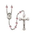 thumbnail image 1 of St. Anthony of Padua Silver-Plated Rosary 6mm June Light Purple Fire Polished Beads Crucifix Size 1 5/8 x 1 medal charm, 1 of 1