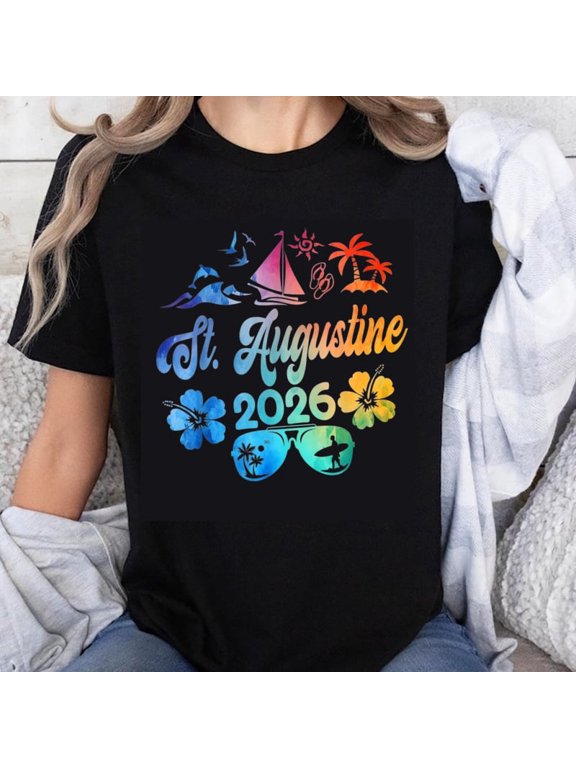 St Augustine 2026 Vintage Retro Sunset Tropical Beach Vacation Souvenir Gift Cotton Men's Women's Tee Shirt
