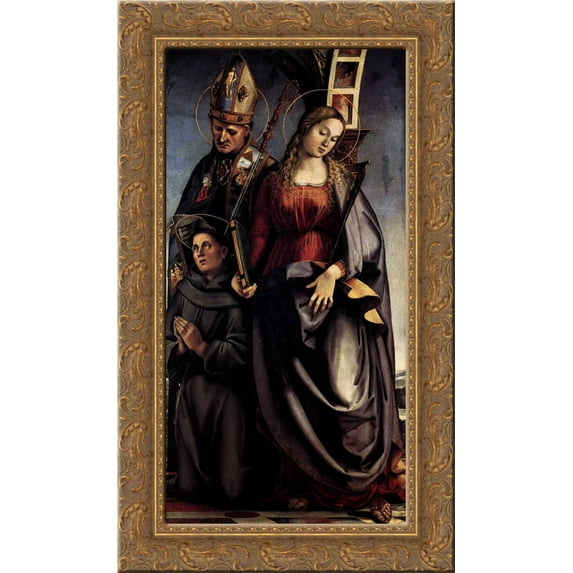 St. Augustine Altarpiece (right wing) 24x14 Gold Ornate Wood Framed Canvas Art by Luca Signorelli