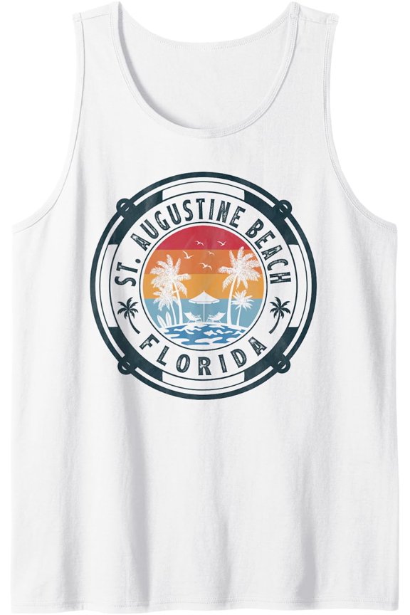St. Augustine Beach Florida Summer Vacation Vintage Sunset Tank Top Size S-3XL
