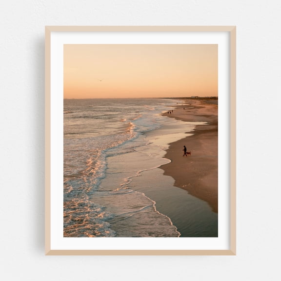 St. Augustine Beach at Sunrise - St. Augustine Beach Florida Photography Beach Coastal Sunset Waves Seaside Ocean Dog Oak Framed Wall Art Print 16 x 20 inches