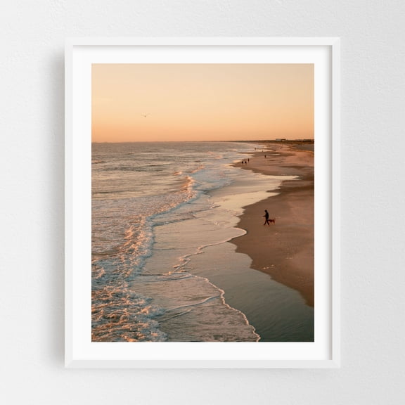 St. Augustine Beach at Sunrise - St. Augustine Beach Florida Photography Beach Coastal Sunset Waves Seaside Ocean Dog White Framed Wall Art Print 12 x 16 inches