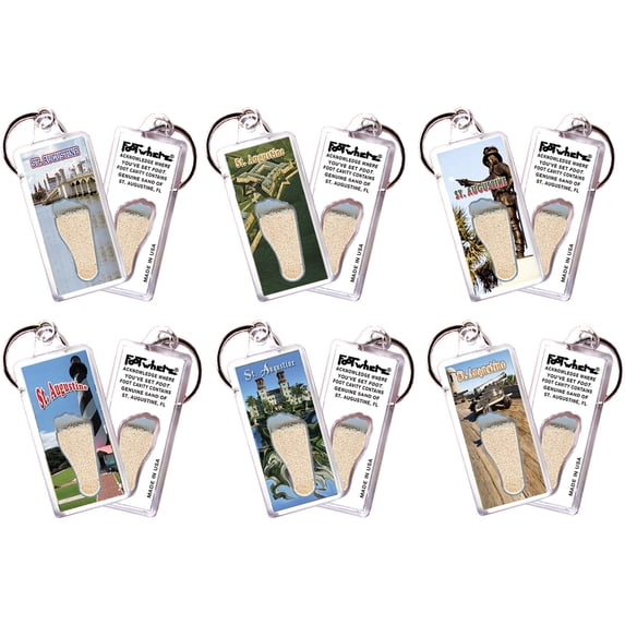 St. Augustine, FL FootWhere Souvenir Keychain. (StA100 - Assorted) 6 Piece Set
