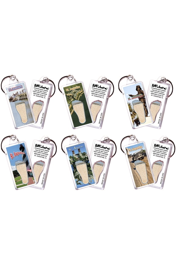 St. Augustine, FL FootWhere Souvenir Keychain. (StA100 - Assorted) 6 Piece Set