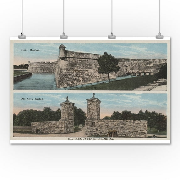 St. Augustine, FL - View of Ft. Marion & City Gates (36x54 Giclee Gallery Print, Wall Decor Travel Poster)