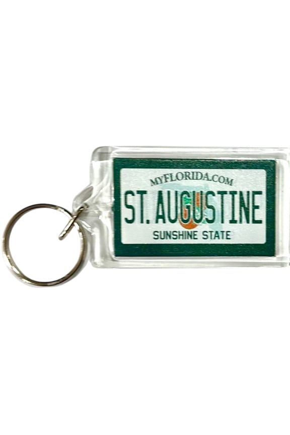 St. Augustine Florida License Plate Acrylic Rectangular Souvenir Keychain 2.5" X 1.5"