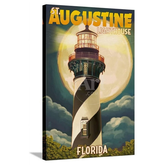 St Augustine, Florida Lighthouse and Moon, Stretched Canvas Wall Art by Lantern Press Sold by Art.Com