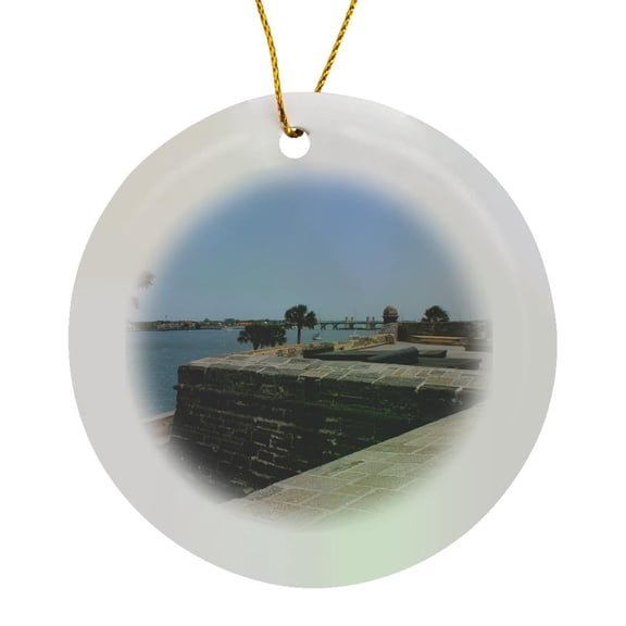 3drose, St. Augustine Fort View Along Top of Walls, Circle Porcelain Ornament