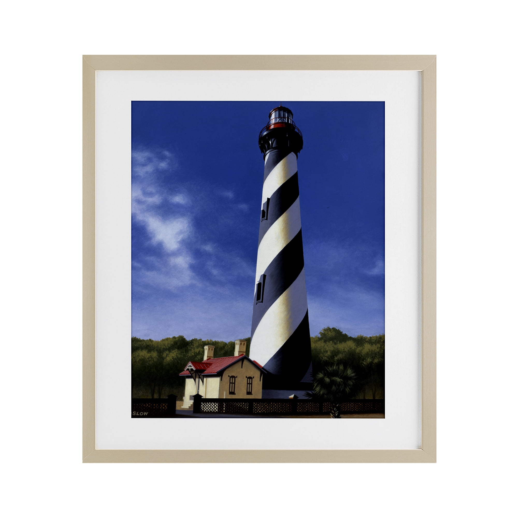St. Augustine Lighthouse Birch Framed Print Under Glass, design by Wind River Studios