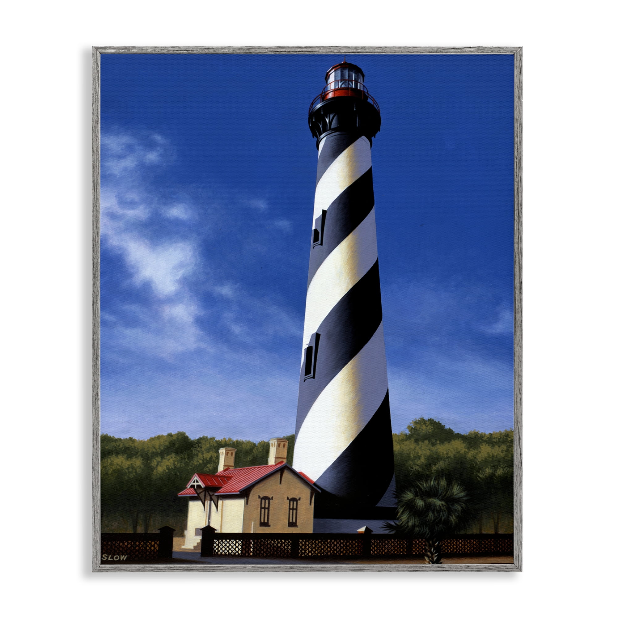 St. Augustine Lighthouse Gray Framed Giclee Art, design by Wind River Studios