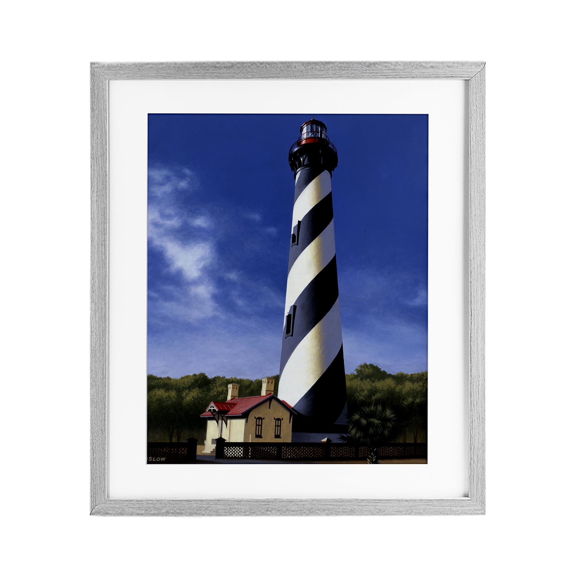 St. Augustine Lighthouse Gray Framed Print Under Glass, design by Wind River Studios