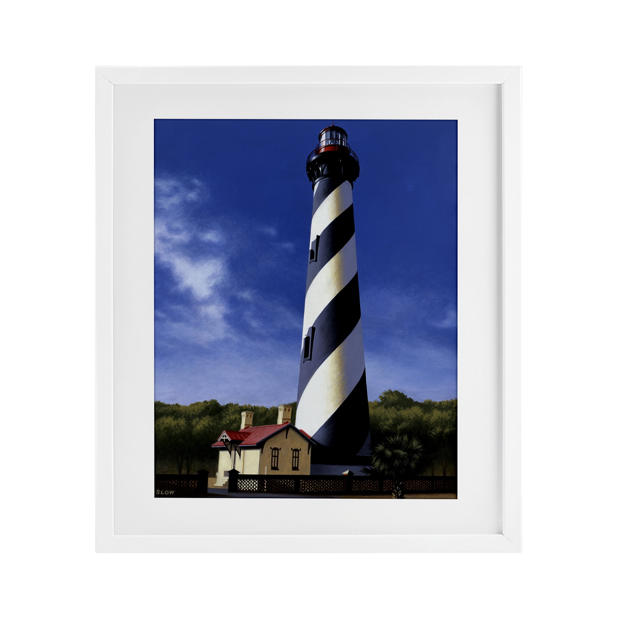 St. Augustine Lighthouse White Framed Print Under Glass, design by Wind River Studios