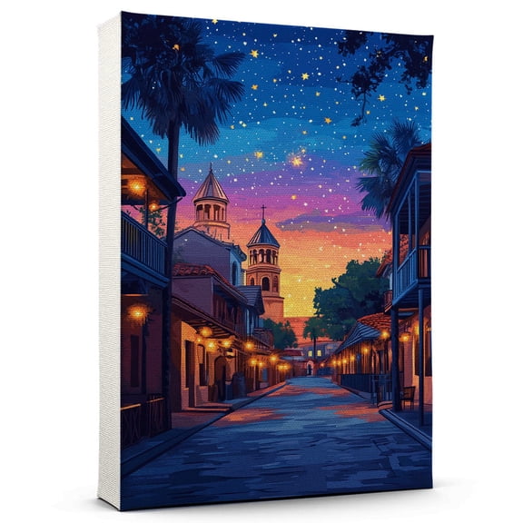 St. Augustine Travel Canvas Art Print, Florida Wall Canvas Starry Night, St. Augustine Canvas Painting decorFlorida Travel Picture -97AZ1297